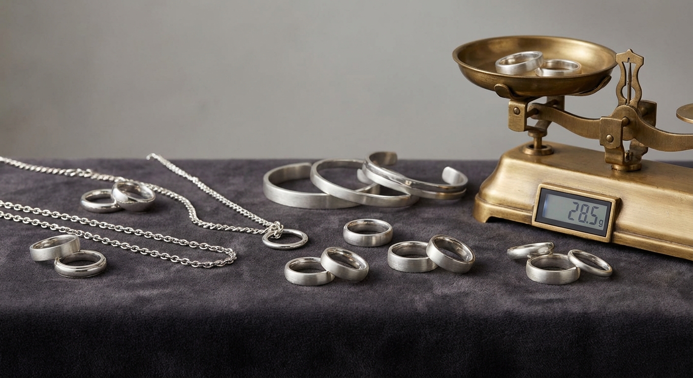 Silberschmuck auf einer Waage zur Bewertung für den Ankauf
