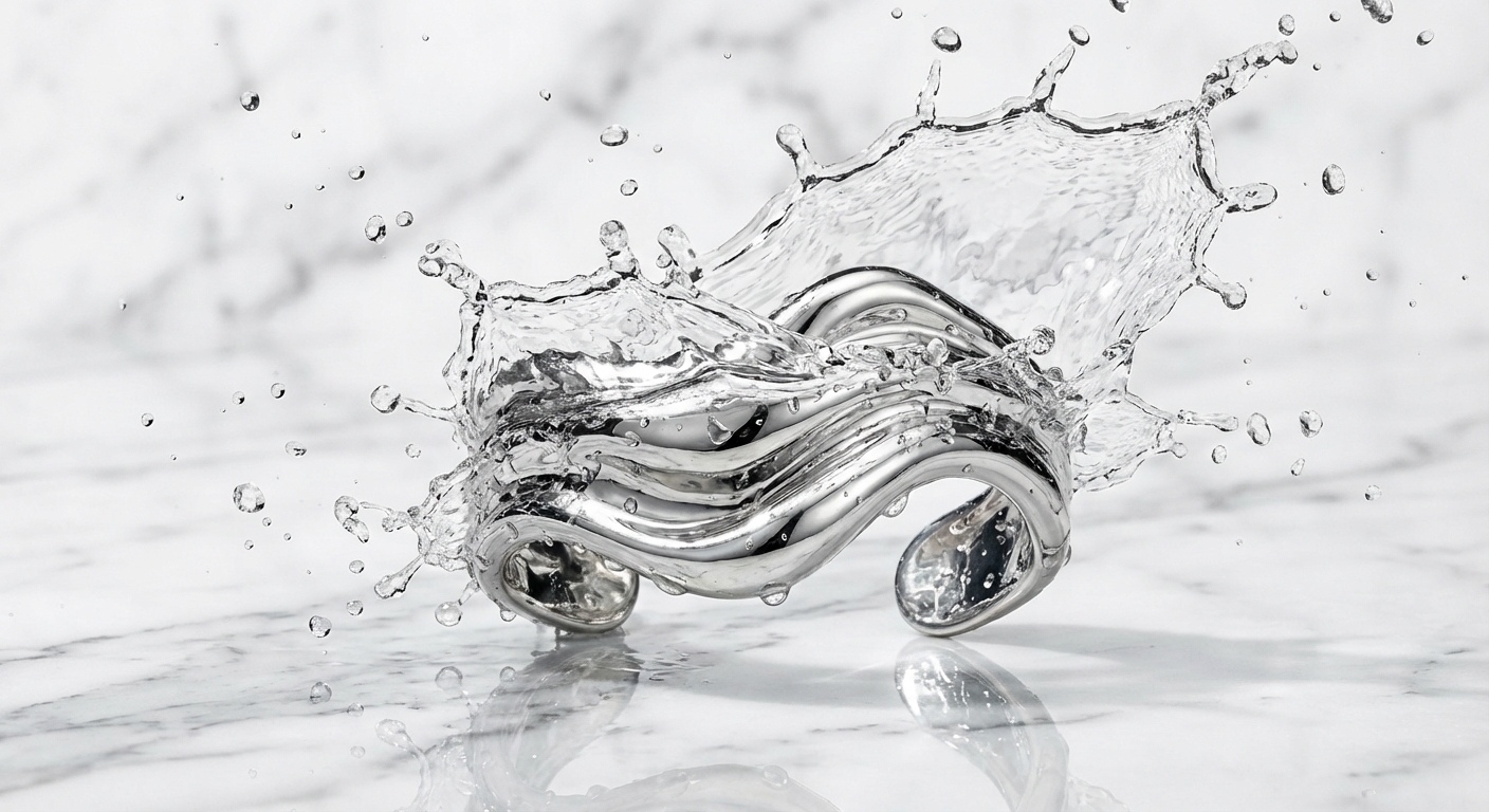 Silberschmuck und Wassertropfen