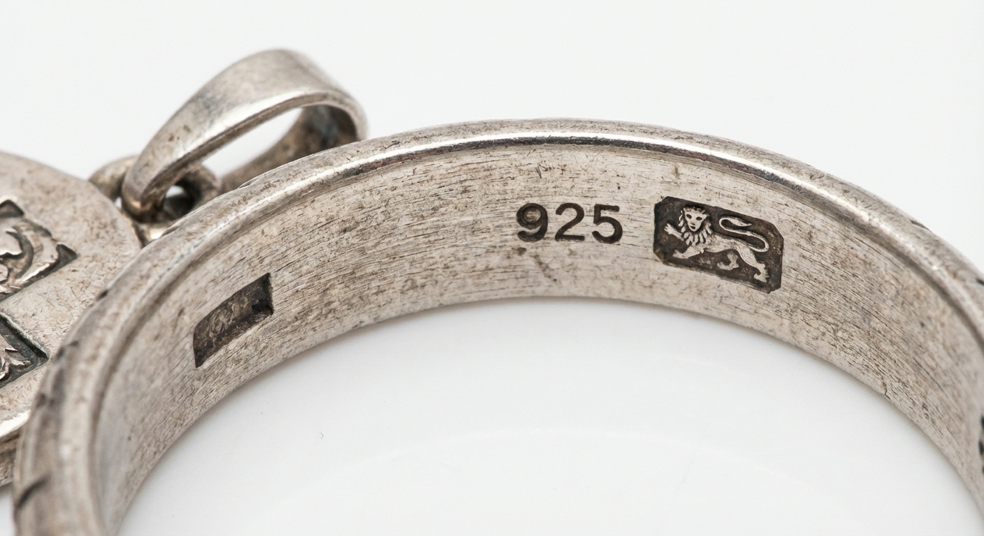 Verschiedene Silberstempel und Punzen auf Schmuckstücken