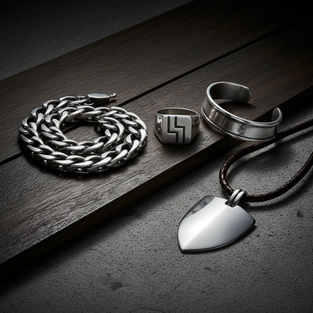 Maskuliner Silberschmuck für Herren: Armband, Ring und Kette