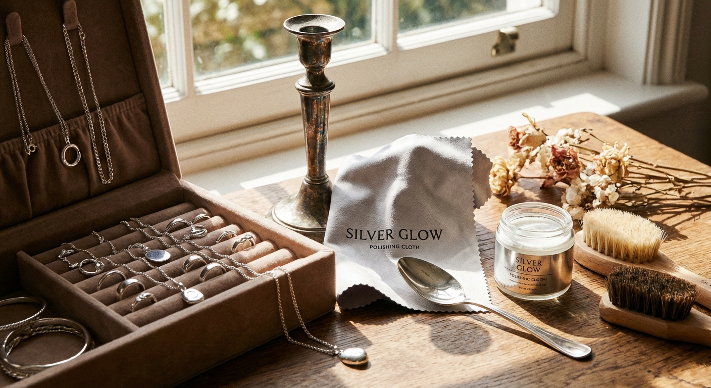 Silberschmuck-Pflege mit Poliertuch und Aufbewahrung